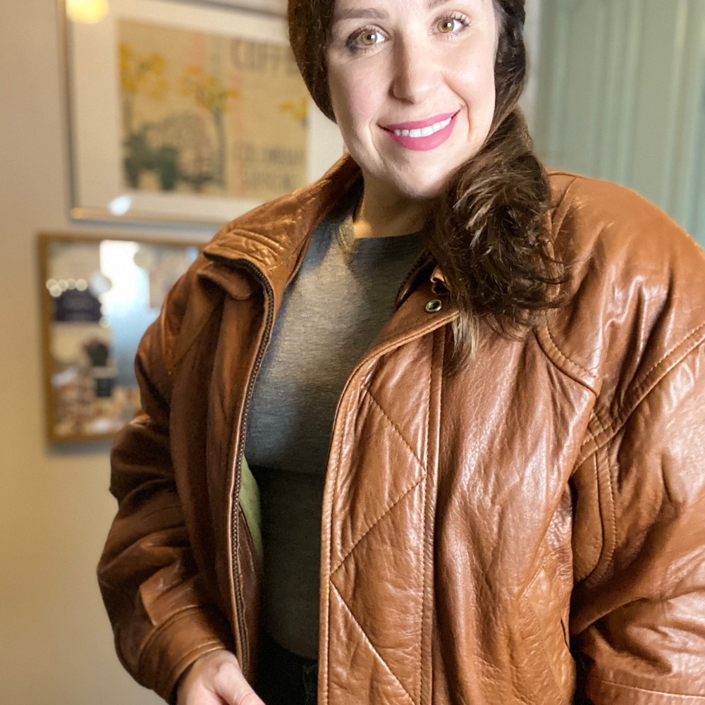 Cognac Leather jacket Men’s sz Small